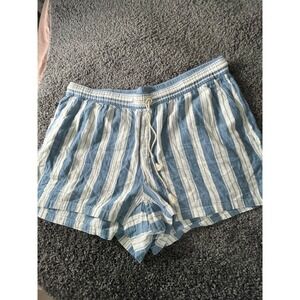 Old Navy Womens 4X Blue White Striped Cotton Drawstring Shorts Plus Size Pocket